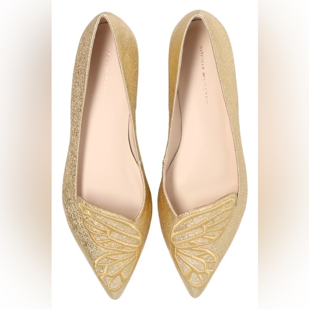 SOPHIA WEBSTER / Bibi Butterfly Flats embroidered Gold crackle Metallic 39.5 9.5